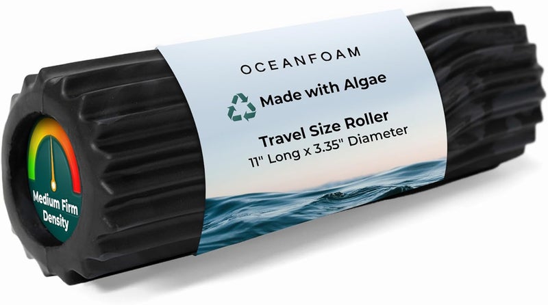 Oceanfoam Ripple Travel Foam Roller (11" x 3.35") Firm Mini Foam Roller for Physical Therapy, Deep Tissue Massage, Back Pain - High Density, Wave Textured - Yoga, Exercise (Black & Charcoal Marbled) - Image 1